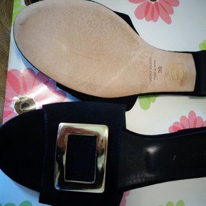 Black suede sling back size 7,.5 New. Italy